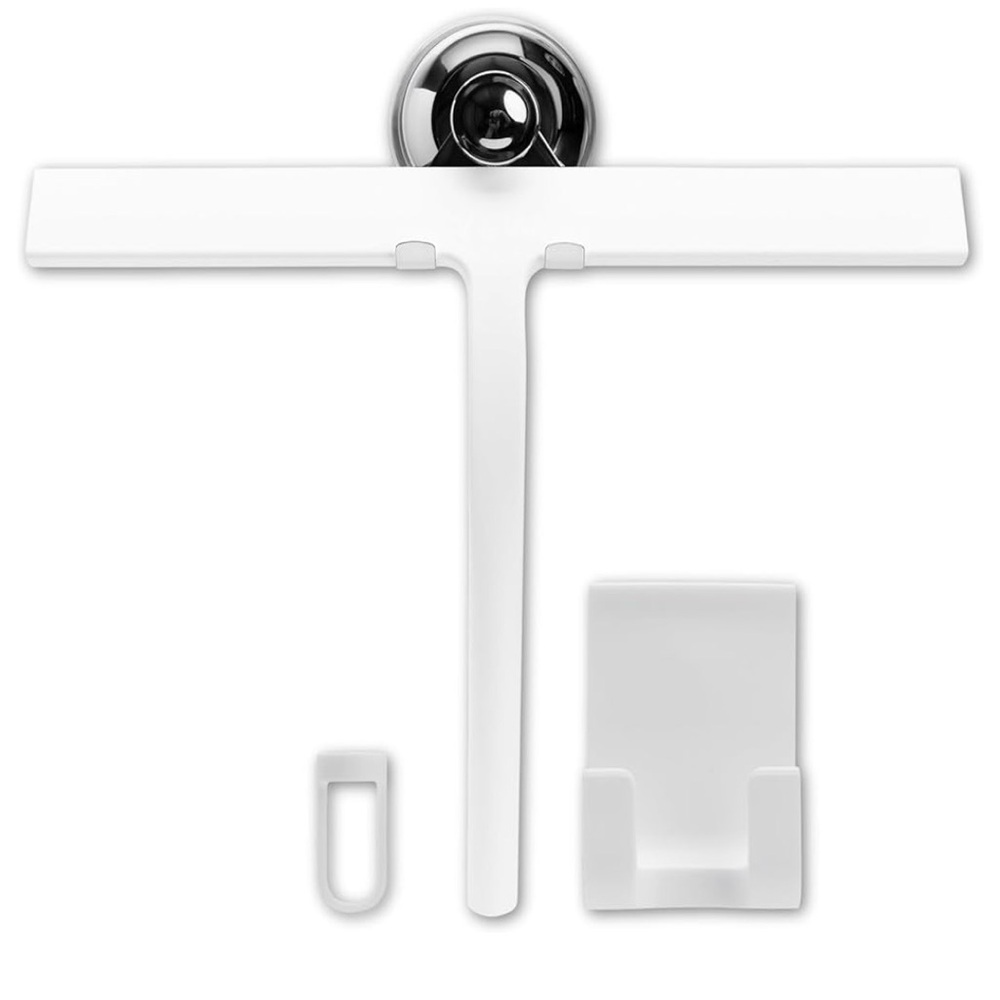 NEW 11” Squeegee Set w/ Over Wall Hanger Suction Cup & Hook Glass Mirror Shower